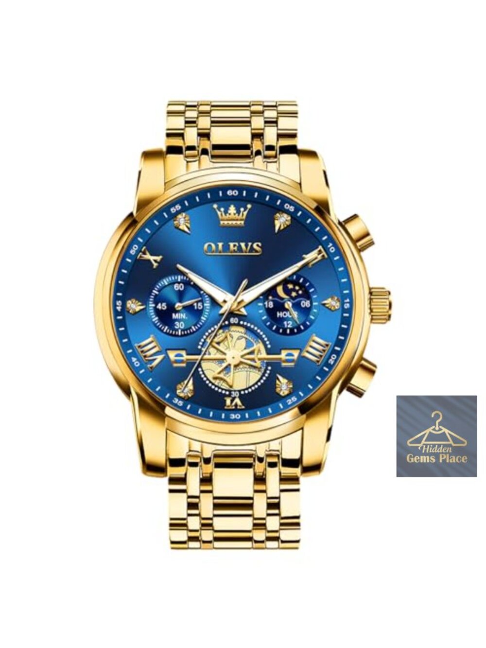 Men's Stainless Steel Chronograph Watch, Large Face Roman Numerals Water